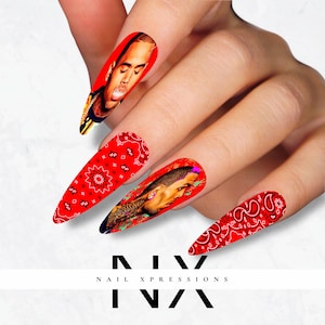 Red Chris B. Breezy Nail Decals |  Nail Art Water Transfer | Nail Wraps