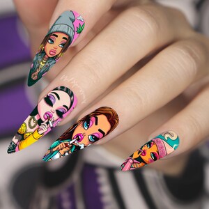 Cartoon Smoking Girls Nail Decals |  Nail Art Water Transfer | Nail Wraps