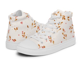 Women’s high top canvas shoes with beige leaves