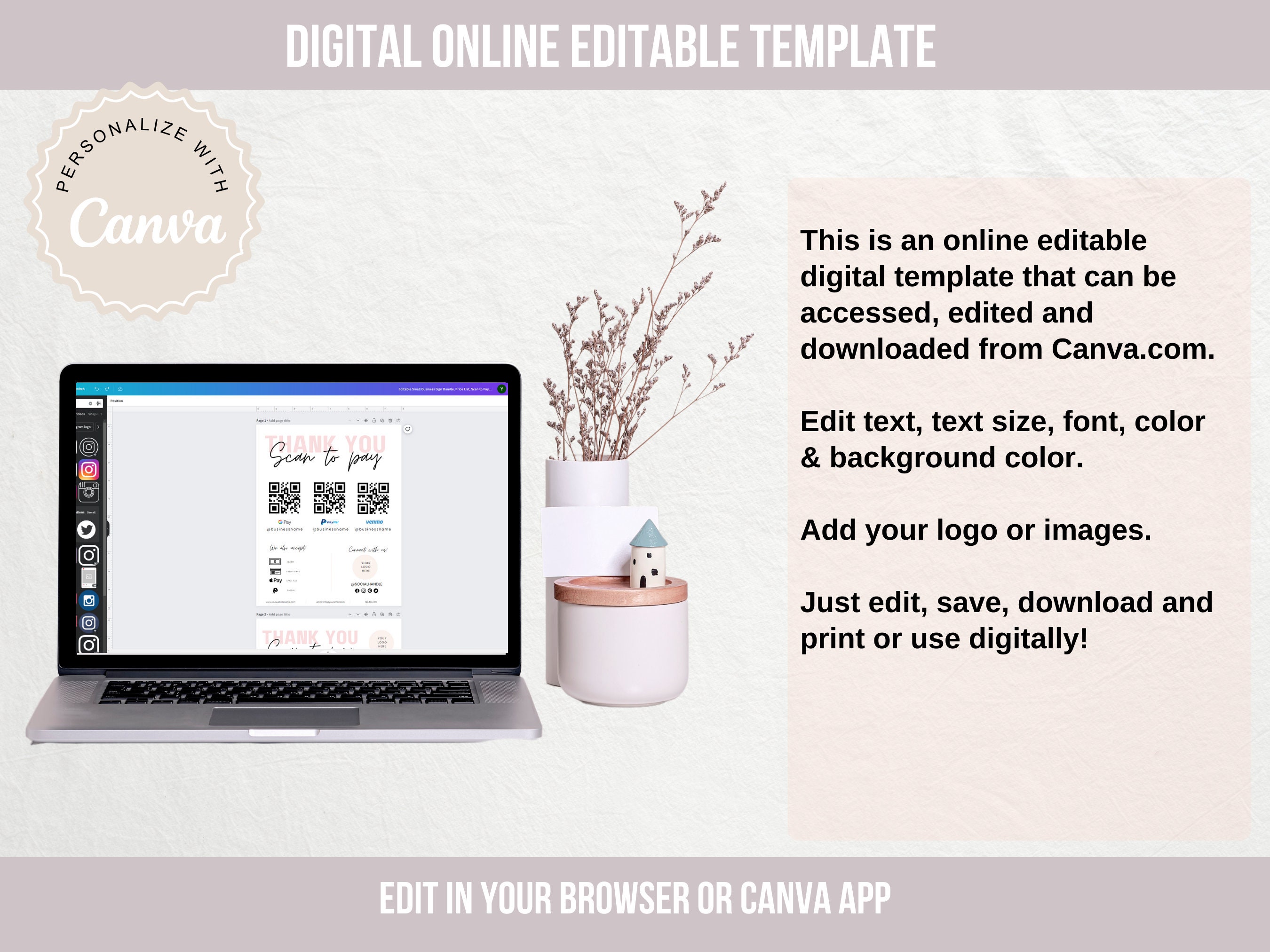 Leave Us a Review Editable Card, Editable Canva Template, QR Code
