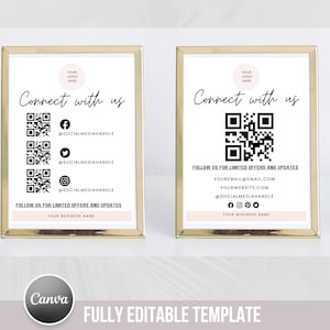 Połącz się z nami Edytowalna karta, Edytowalny szablon Canva, Szablon znaku mediów społecznościowych z kodem QR, Mała firma, Instagram, Facebook