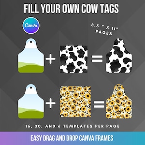 Design Your Own Cow Tag Canva Frames, Cow Ear Tag Canva Template Bundle, Canva Frames Bundle, Editable Gift Tag Template, Drag and Drop