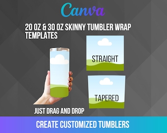 Crea il tuo design avvolgente per tumbler da 20 oz e 30 oz, modello di cornici in tela modificabile, tumbler magro, modello di trascinamento della selezione, uso commerciale
