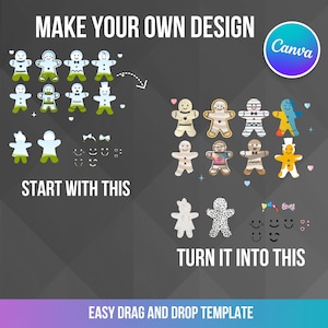 Canva Frames Gingerbread Boy en Girl, bewerkbare sjabloon, Canva Frame Kerstmis, vul je eigen Drag & Drop-sjablonen, maak je eigen