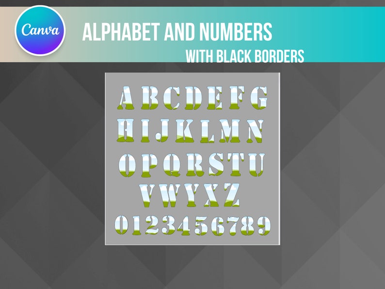 Canva Frame Stencil Alphabet and Numbers Font, Editable Template, Canva
