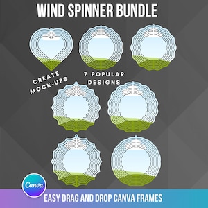 Wind Spinner Canva Frame Bundle, Set of 7 Wind Spinner Design, Canva Frames, Drag and Drop, Mock ups