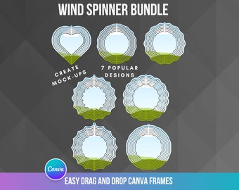 Wind Spinner Canva Frame Bundle, Set of 7 Wind Spinner Design, Canva Frames, Drag and Drop, Mock ups