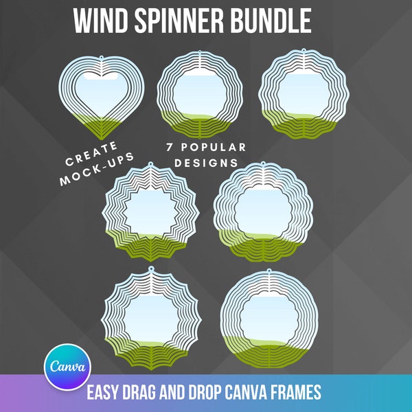 Wind Spinner Canva Frame Bundle, Set of 7 Wind Spinner Design, Canva Frames, Drag and Drop, Mock ups