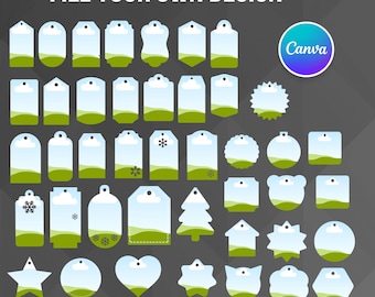 Make Your Own Gift Tag, Bundle Canva Frame Template, Editable Templates, Easy Drag and Drop Photo or Patterns, Digital Elements