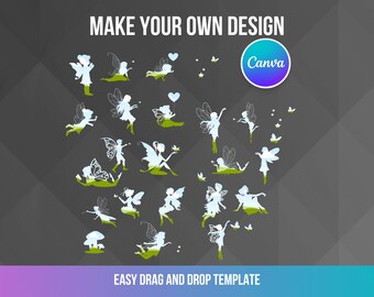 Fairy Canva Frames, Garden Fairies Bundle Canva Frame Template, Editable Templates, Easy Drag and Drop Photo or Patterns, Digital Elements