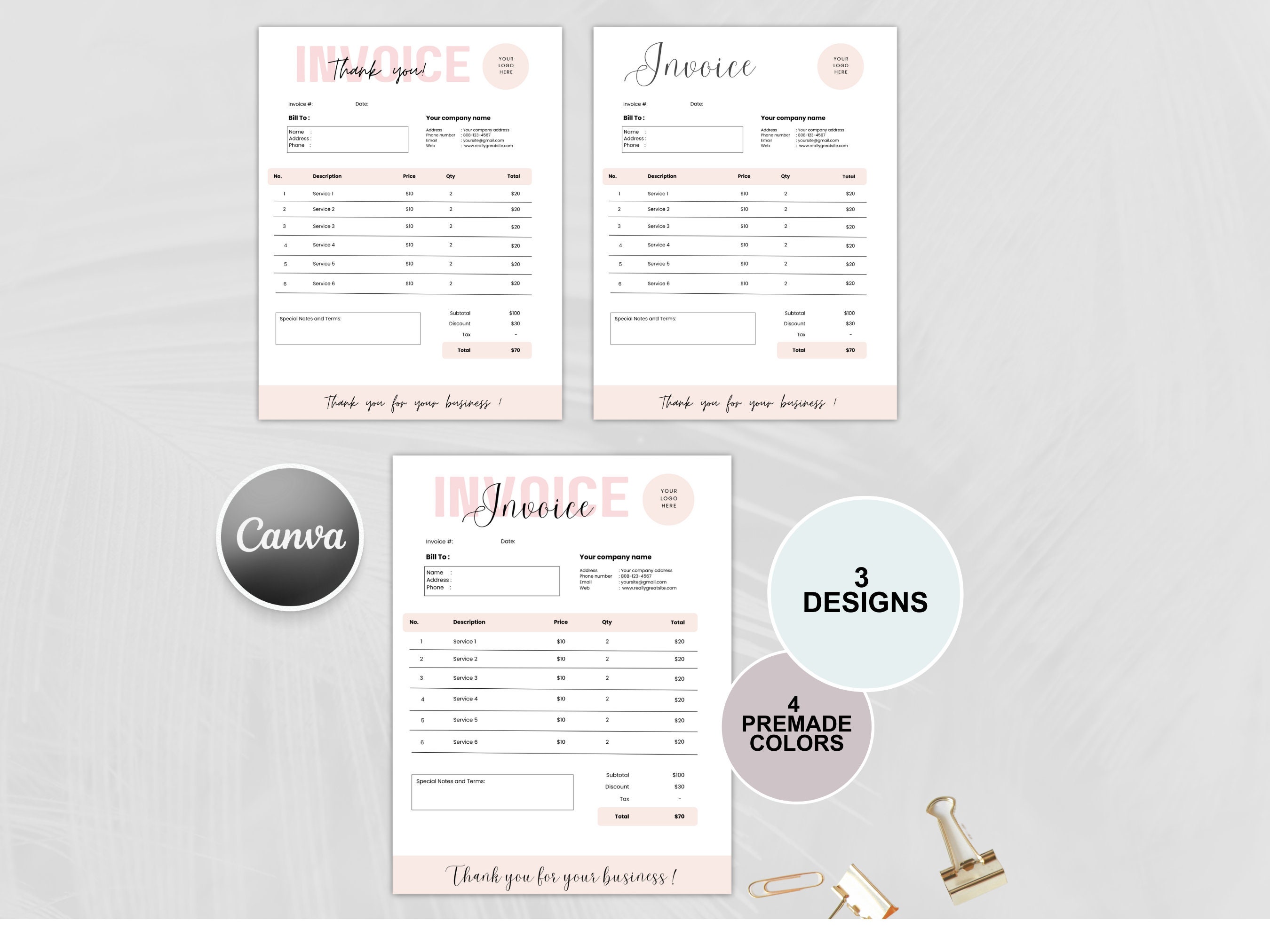 Invoice Template Editable, Small Business Custom Order Form Printable ...