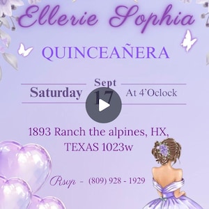 Quinceañera Video Invitation, Light Purple Invitation, Modern Quinceañera invitation, Mis quince invitaciones, Azul quince invitaciones