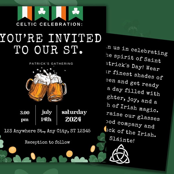Saint Patrick’s Day Party Invitation, Printable and Editable St Patrick Day, St Paddy Digital Download Personalized Easy and Fast.