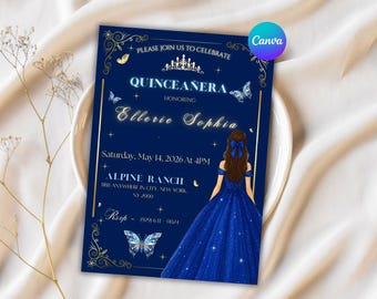 Elegante Mis Quince Invitaciones Einladung - Royal Blue Quinceamaßa (Digitaler Download)