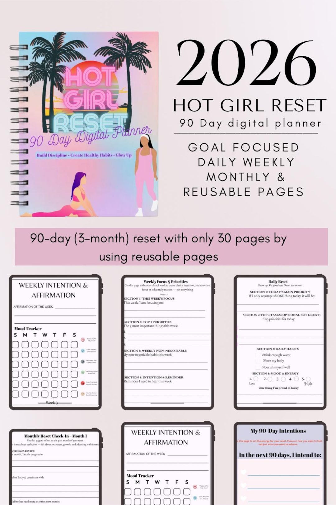 90 Day Reset Digital Planner, Habit & Meal Tracker (PDF) - Etsy
