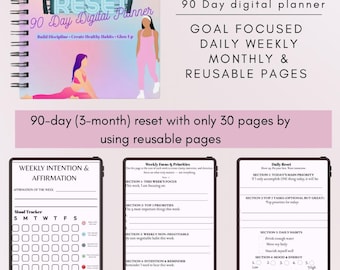 90 Day Reset Digital Planner, Habit & Meal Tracker (PDF)