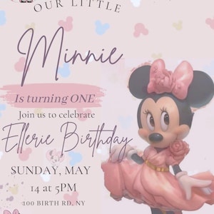 Minnie Mouse Pink birthday invitation, Mobile Printable Minnie Mouse, Little Minnie Mouse birthday, Birthday Minnie Mouse