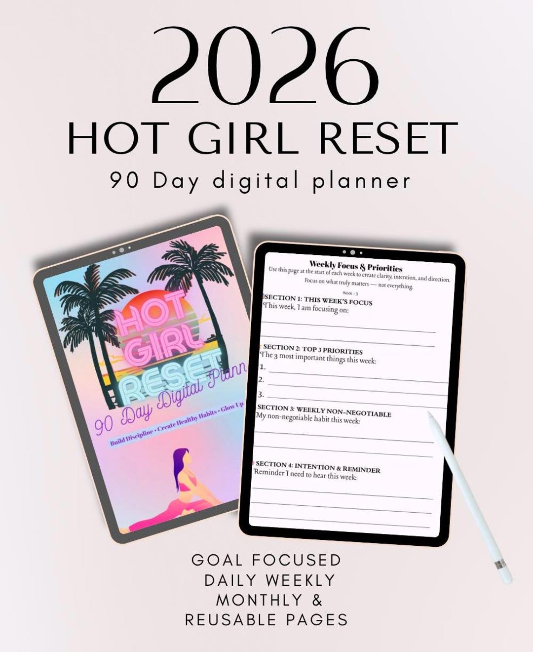 90 Day Life Reset Planner | Habit & Meal Tracker (digital Download) - Etsy