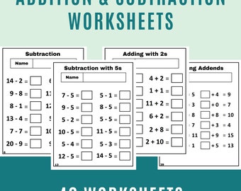 Math Worksheets - Addition - Subtraction - Printable - Instant download
