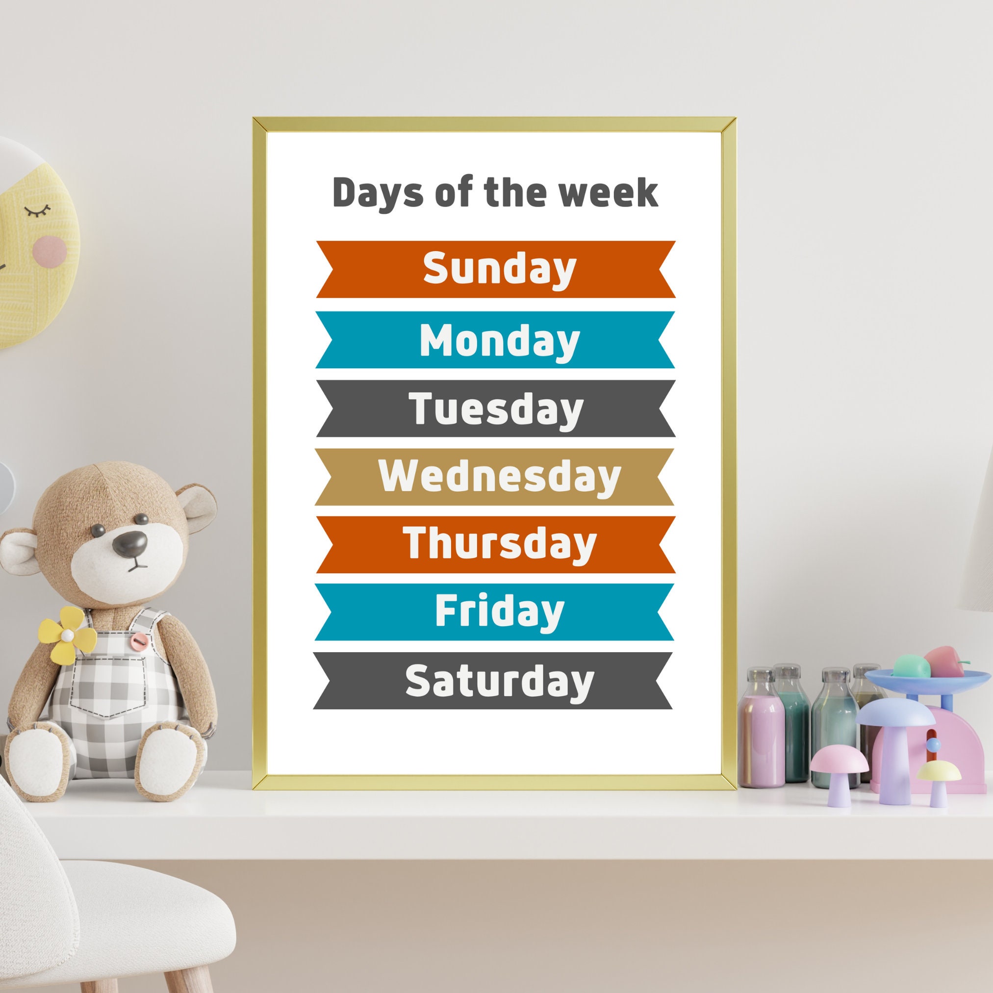 Days of the Week Poster Educational Wall Art Homeschool Kindergarten ...