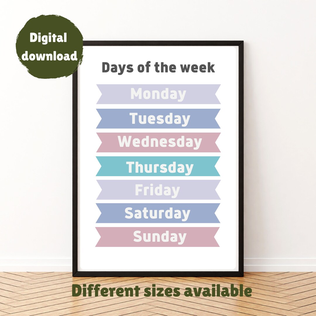 Days of the Week Pastel Poster - Educational Wall Art - Homeschool ...