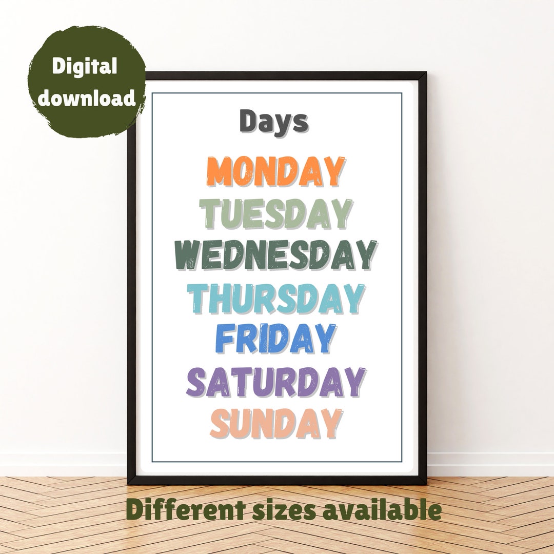 Days of the Week Rainbow Poster - Educational Wall Art - Homeschool ...