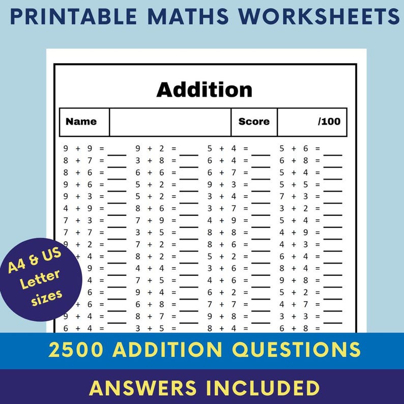 25 Printable Addition Worksheets, Fill in the Blanks - Single Digit ...