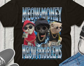 Camiseta con meme de gato maullando - Divertida camiseta gráfica retro de los 90