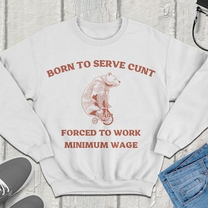 Forced to work minimum wage Vintage Funny Sweatshirt Unisex Hilarious Graphic Pullover Cozy Winter Humor Idea Comfy Sarcastic Quote