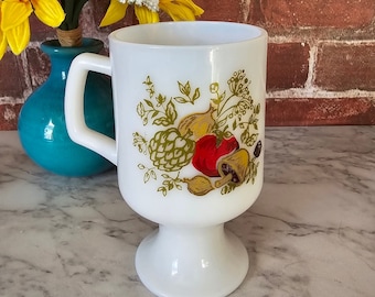 Vintage Spice of Life Milk Glass Pedestal Mug | Coffee, Tea | Irish Coffee Mug | Corning Ware | Mushroom | 70s