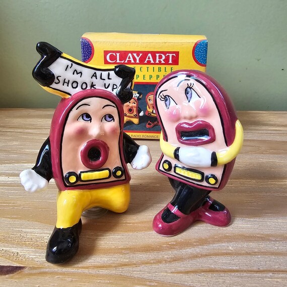 RARE Clay Art Singing Radio Salt & Pepper Shakers Original Box 