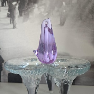 Vintage Neodymium Art Glass Penguin | Figurine | Paperweight | Alexandrite | Purple