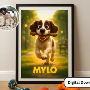 Portrait d'animal de compagnie personnalisé en téléchargement numérique, chien ou chat de bande dessinée, art mural personnalisé pour animal de compagnie, cadeau unique pour les amateurs d'animaux de compagnie, impression de décoration d'animal mignon