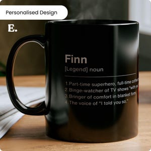 Personalised Name Definition Black Ceramic Mug Gifts Ideas Presents For Mum Dad Office Birthday Christmas Mothers Fathers Day (11oz, 15oz)