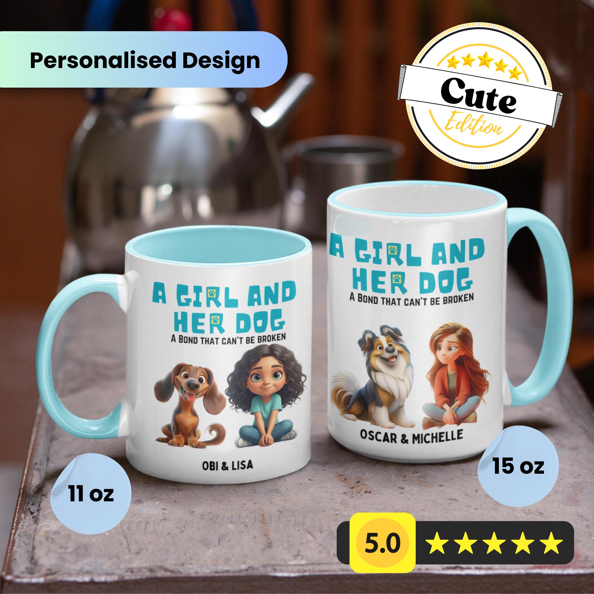 Coffee Mug, Girl and Dog Mug with over 80 Design Choices, Gift for Dog Lovers, Customizable Cup, Pet Owner Mug, Animal Lover Gift, Ceramic