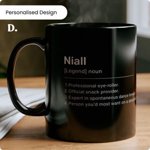 Personalised Name Definition Black Ceramic Mug Gifts Ideas Presents For Mum Dad Office Birthday Christmas Mothers Fathers Day (11oz, 15oz)