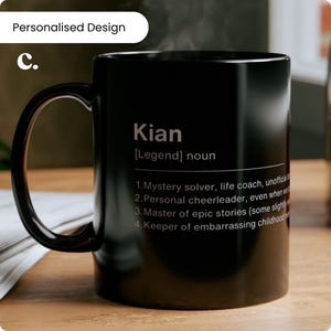 Personalised Name Definition Black Ceramic Mug Gifts Ideas Presents For Mum Dad Office Birthday Christmas Mothers Fathers Day (11oz, 15oz)
