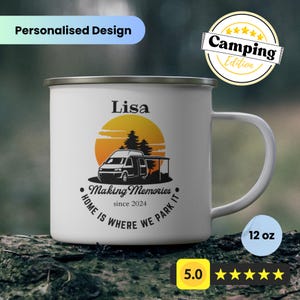 Campervan Enamel Camp Mug / Personalised Camper Van Gift / His And Hers / Couple Travel Present / Accessories Camping / Retro Caravan mug