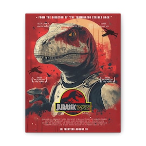 Dinosaur movie poster retro canvas wall art jurassic wars print vintage film decor cool gift for movie lovers unique home theater or bedroom