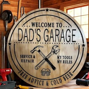 Personalized Dad&#39;s Garage Sign: Mechanic Gift, Tool Display Art