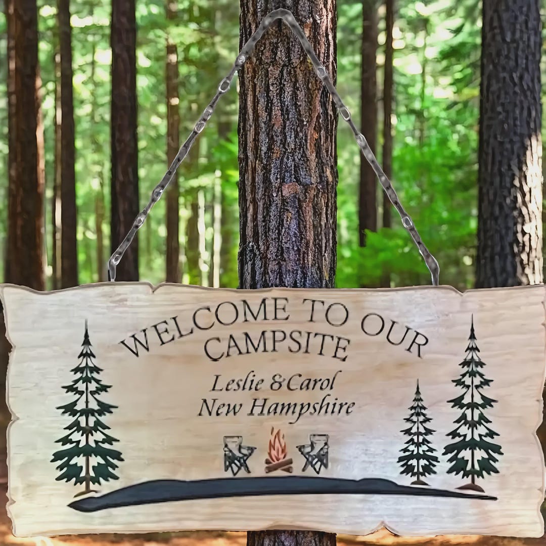Rustic Campsight Sign | Custom Carved Wood Adirondack Decor, Backyard ...