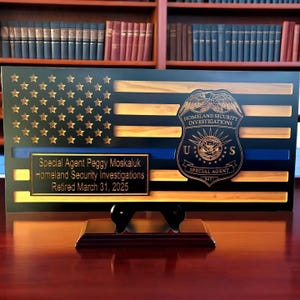 Personalized Thin Blue Line Police Flag with Badge for Retirements, Memorials & Recognition Gift