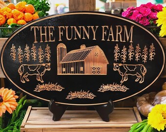 Rustic Farmhouse Wooden Wall Art: Personalized Family Name with Tractor & Wheat Engraving