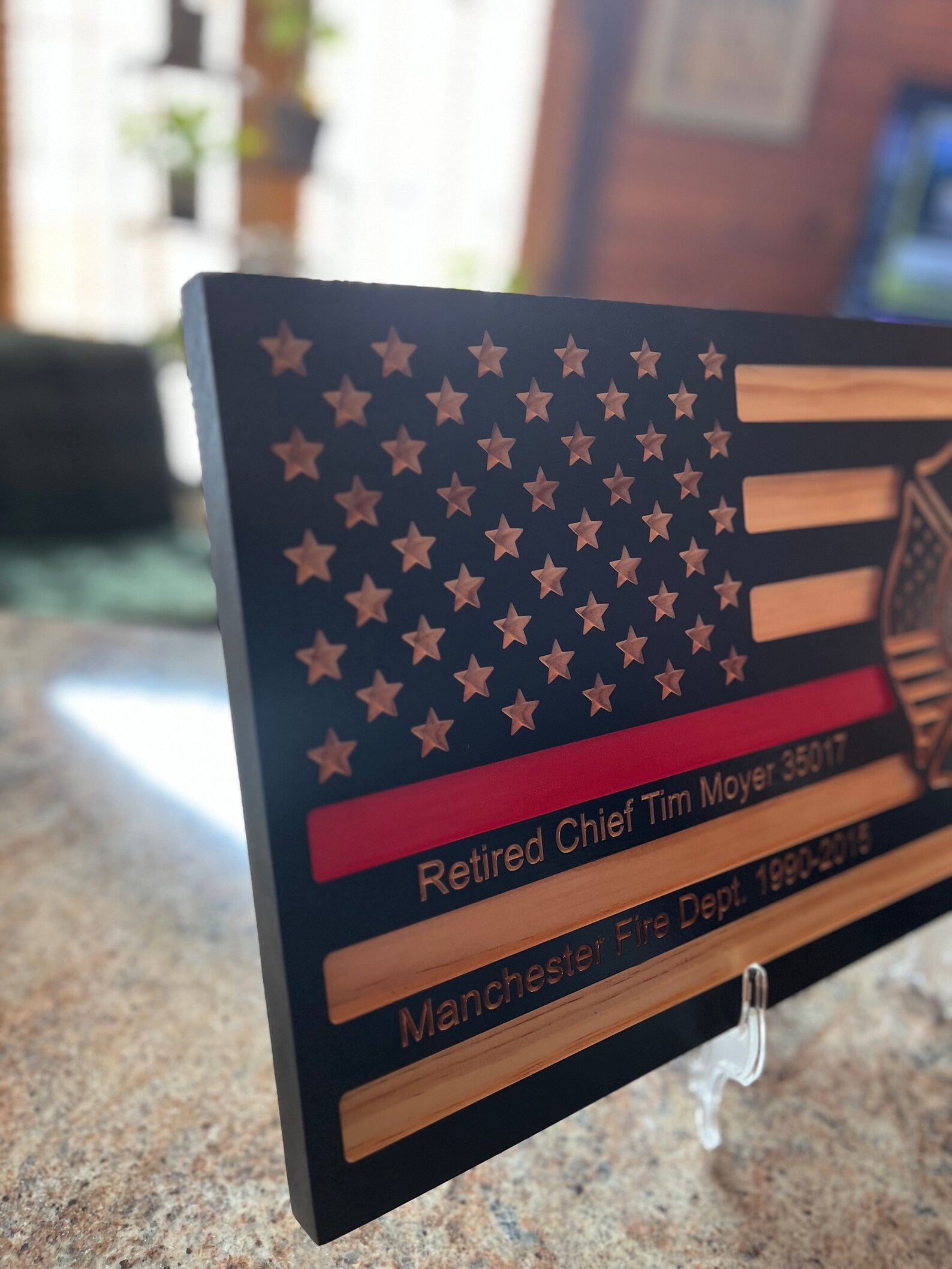 Personalized Fireman Flag, Fire Chief, Wooden Flag, Engraved Flag, Fire ...