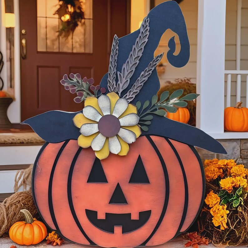 Rustic Jack O'lantern Wood Decor: Farmhouse Halloween Centerpiece for ...