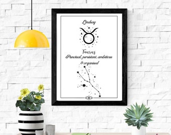 Personalised Taurus Zodiac Sign Print/Star Sign Print/Zodiac Wall Art/Star Sign Wall Art/Birthday gift/Astrology/Taurus gift.