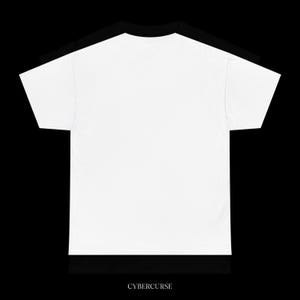 May include: Two t-shirts, one white and one black, are stacked on top of each other. The white t-shirt is in front, with the black t-shirt visible behind it. The text "CYBERCURSE" is printed in white at the bottom of the image.