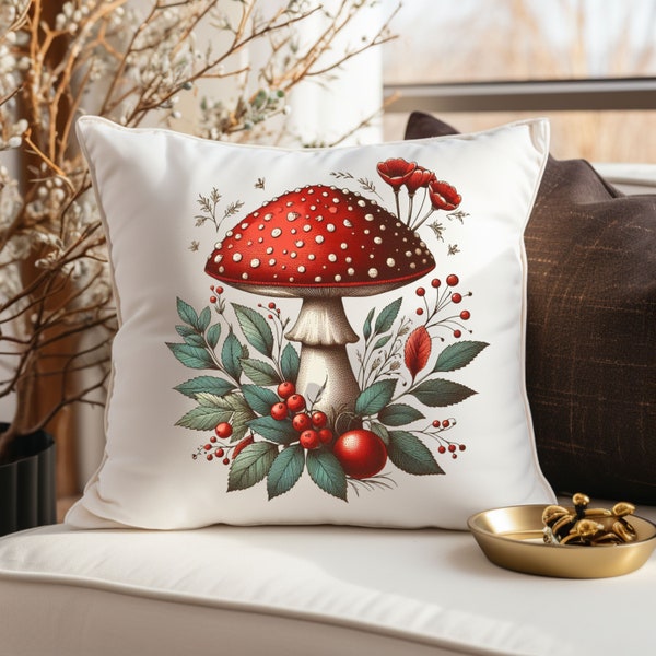 Enchanted Mushroom Decor, Boho Couch Pillows, Pillow Cover w/ Insert, Home decor, Magical, Cozy Vibes, Nature Inspired, Living Room Decor