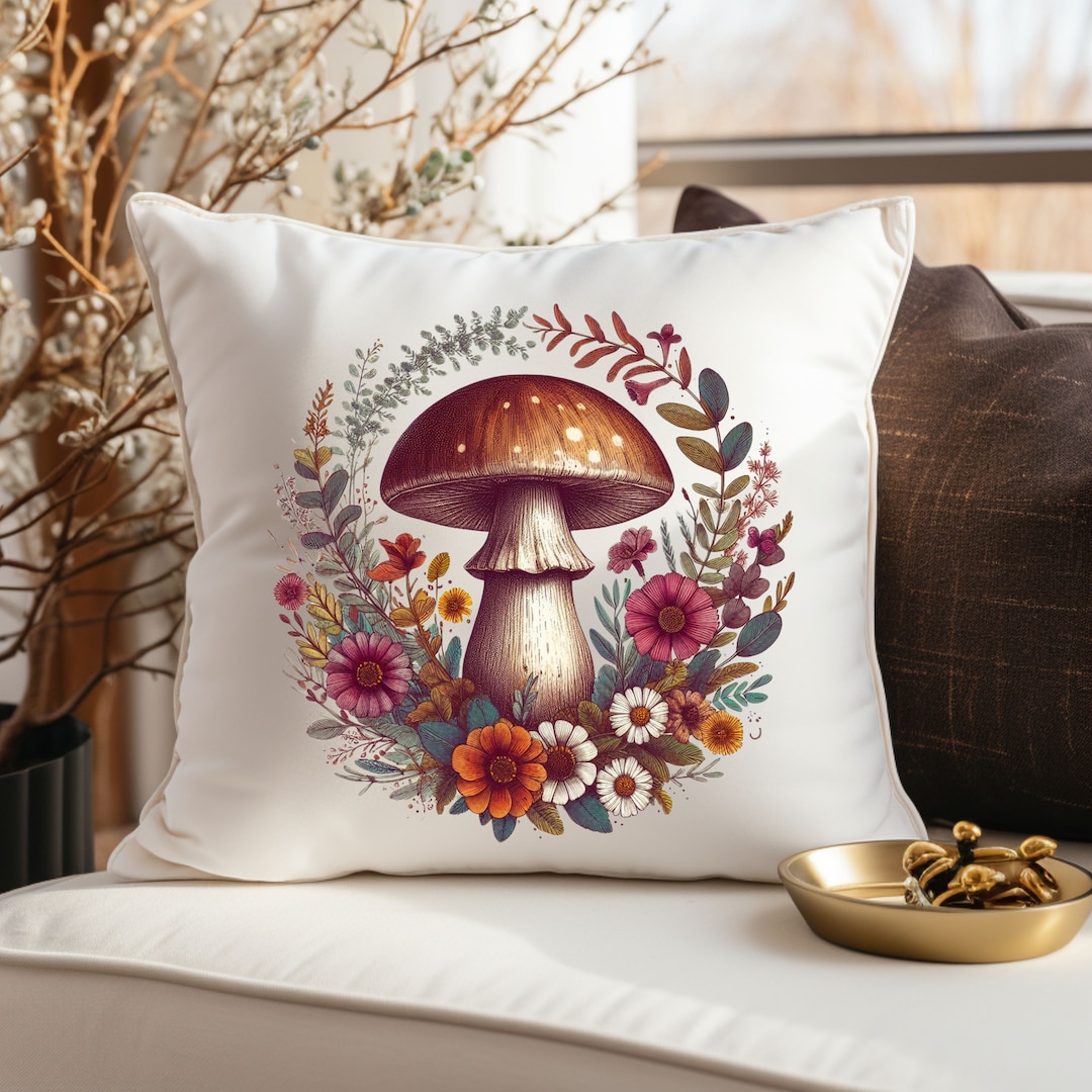 Cottagecore Mushroom Decor, Boho Couch Pillows, Pillow Cover W/ Insert ...