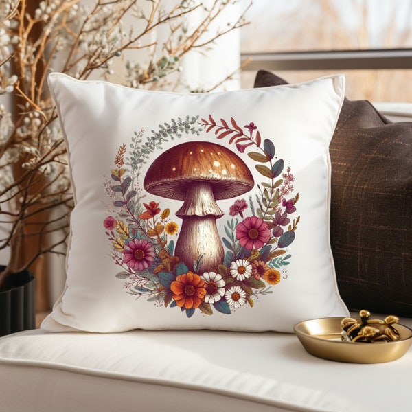 Fairy Vibes Mushroom Decor, Boho Couch Pillows, Pillow Cover w/ Insert, Home decor, Magical, Cozy Vibes, Nature Inspired, Living Room Decor